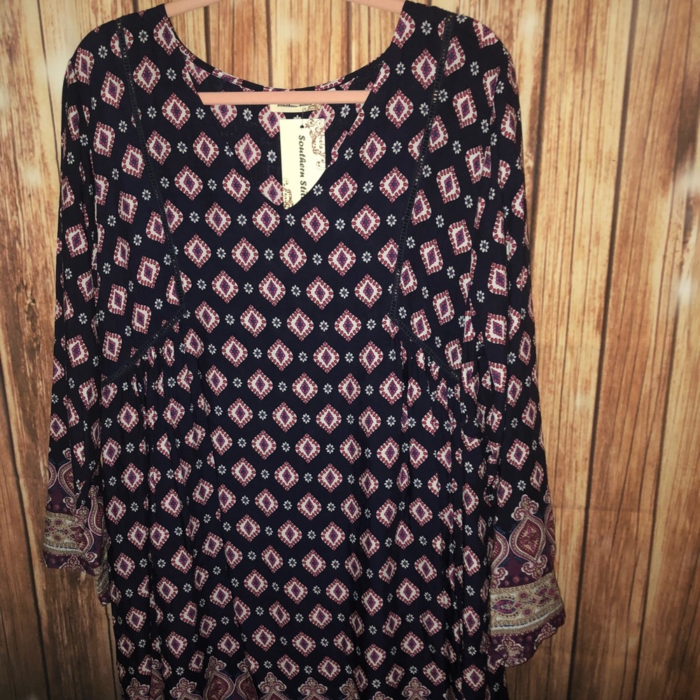Multi pattern 3/4 sleeve tunic